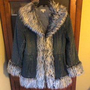 Denim with Faux Fur Trim Coat